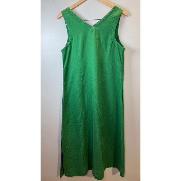 J.Jill Rainforest Linen Seamed V-Neck Midi Dress Women’s Size Small Green Chic - Picture 4 of 7